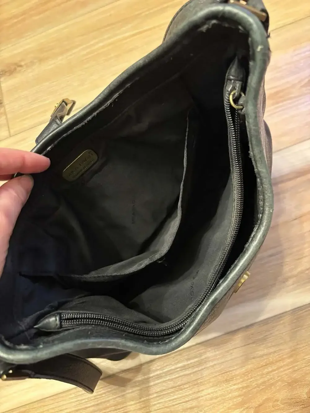Mila Paoli Black Genuine Leather Shoulder Hobo Bag with Gold-Tone Hardware